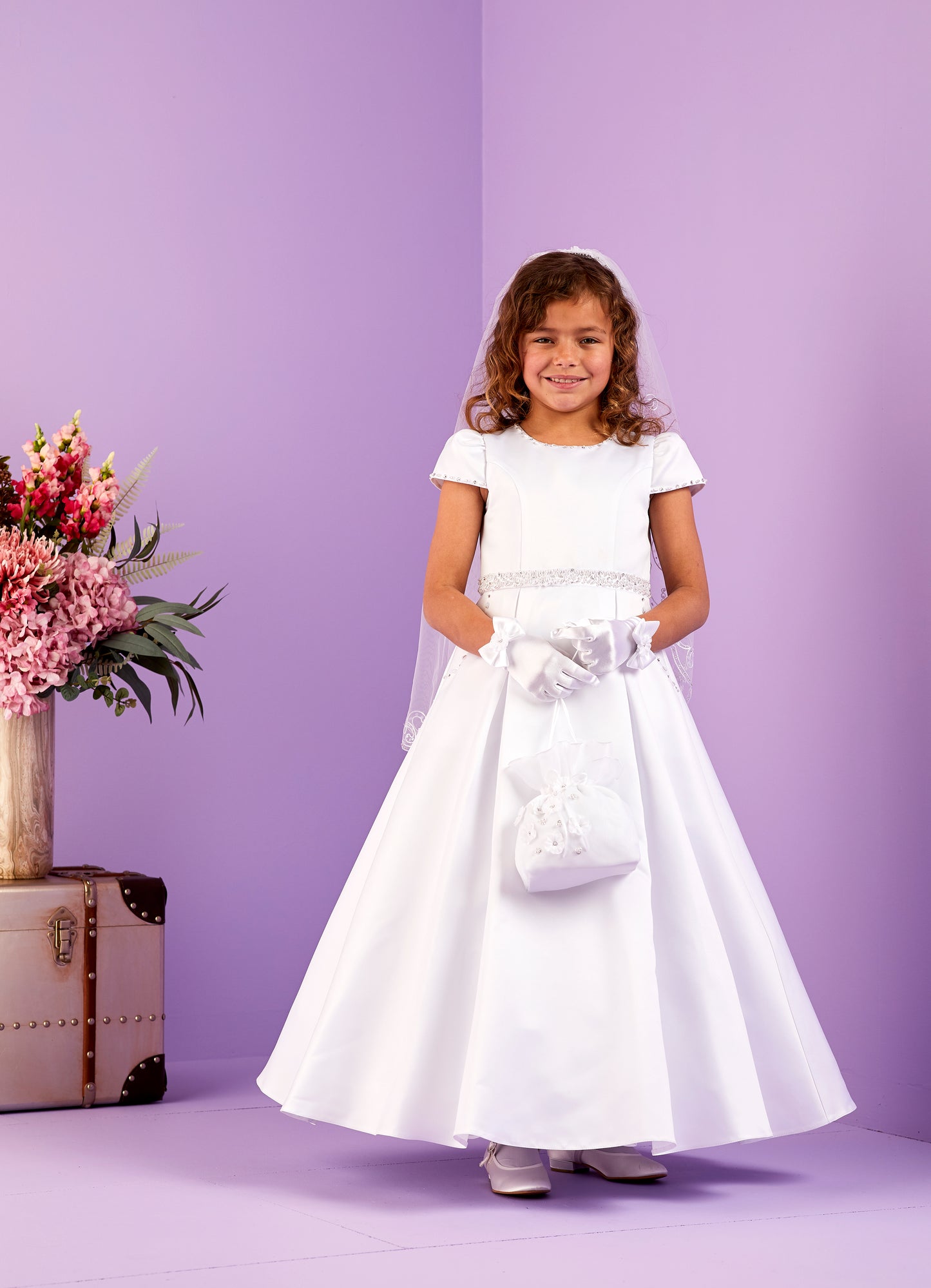 2025 Lucia A-Line Communion Dress with Beaded Pockets and Waistband