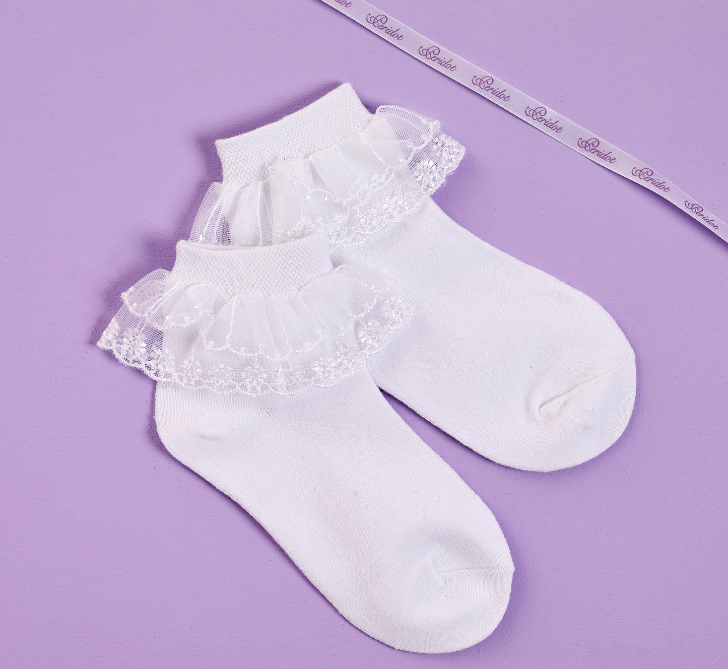 Louise White Communion Sock with Two Lace Frills