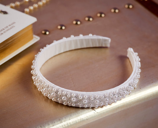 Rosalyn White Beaded Holy Communion Headband