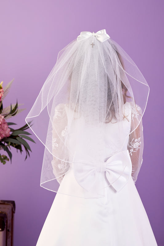 Pippa White Holy Communion Veil with Bow and Diamante Cross